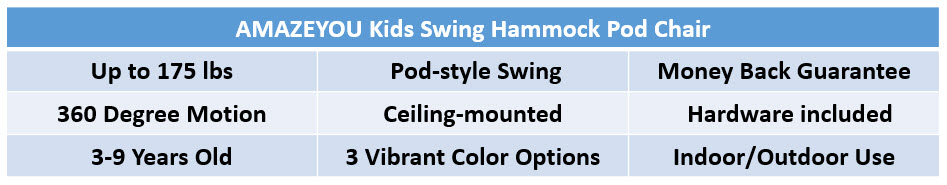 AMAZEYOU Kids Swing Hammock Pod Chair