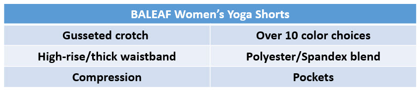 Best Yoga Shorts - BALEAF table